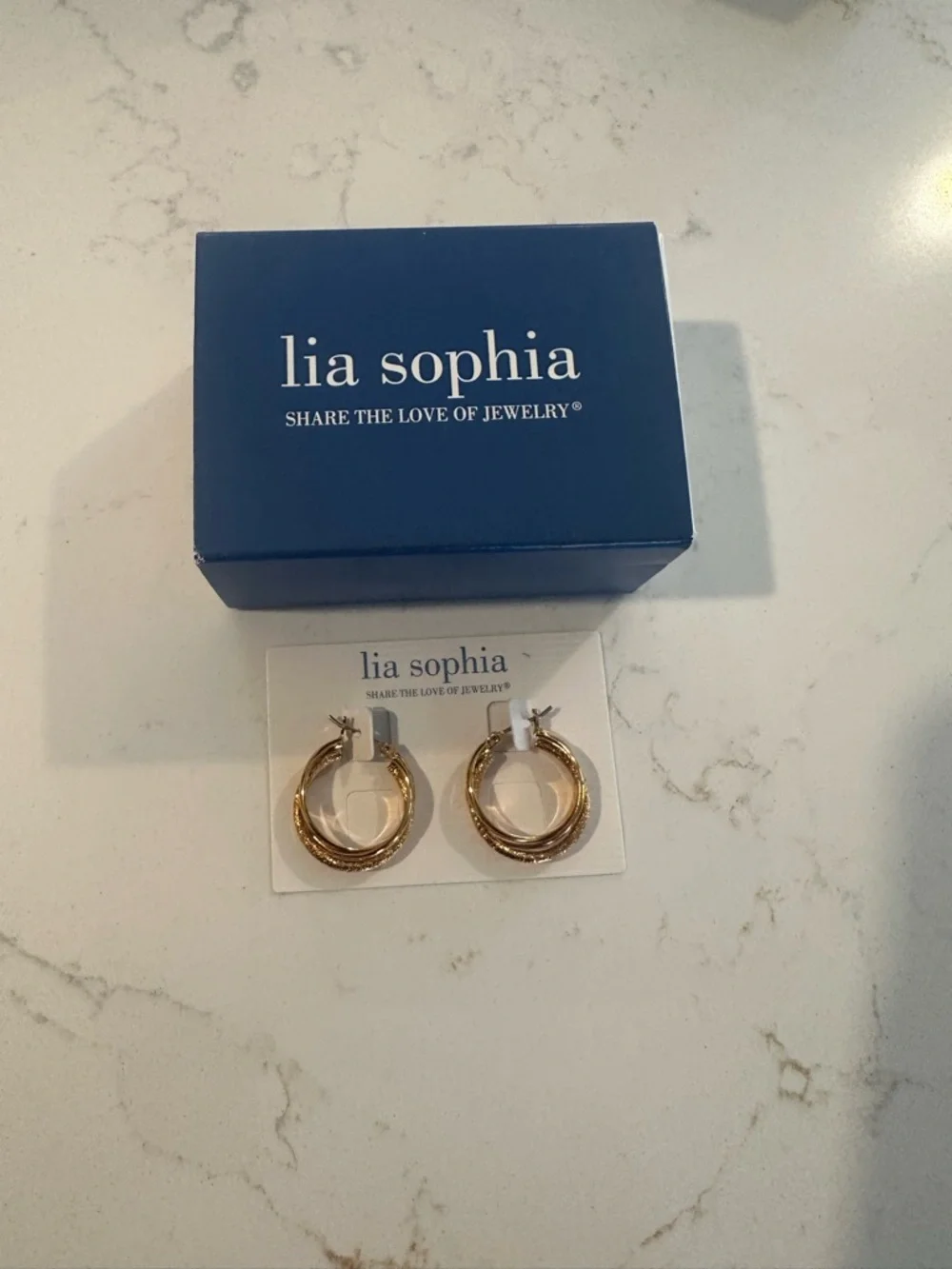 Lia Sophia Gold Textured Double Hoop Earrings - Picture 2 of 5